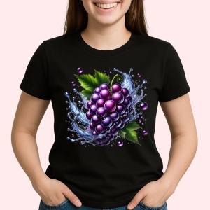 Tricou Struguri mov si val de apa, Fructe, Copii | Dama, culoare negru - Img 2