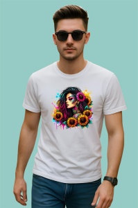 Tricou sunflower cascade tattoo girl, fata cu cascada de floarea soarelui si tatuaje, Copii | Dama | Barbat - Img 2