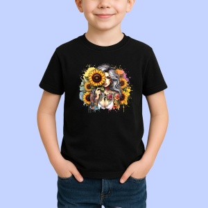 Tricou Sunflower cover girl dreamy look, fata visatoare acoperita cu floarea soarelui, Copii | Dama | Barbat , tricou negru - Img 2