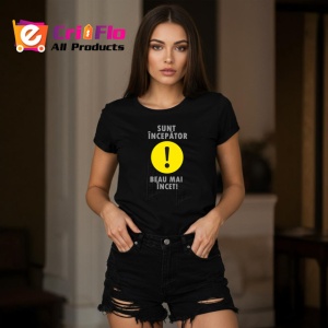 Tricou Sunt Incepator Beau Mai Incet Semn Exclamare Galben, din bumbac 100%, tricou negru Dama | Barbat - Img 3
