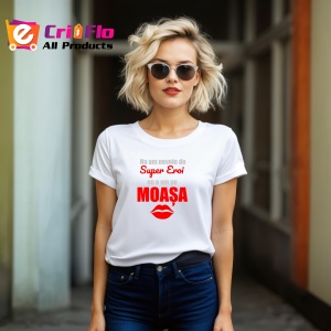 Tricou Super Moasa Rosu Buze, din bumbac 100%, tricou alb, Dama | Barbat - Img 3