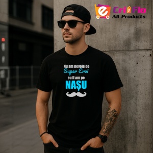 Tricou Super Nasu Albastru Mustata, din bumbac 100%, tricou negru, Dama | Barbat - Img 3