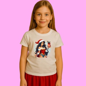 Tricou Supergirl Christmas Cu Decor De Iarna, din bumbac 100%, tricou alb, Copii | Dama | Barbat - Img 2