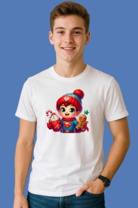 Tricou Superman Christmas Cu Cana Si Biscuit, din bumbac 100%, tricou alb, Copii | Dama | Barbat - Img 2