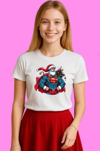 Tricou Superman Christmas Musculos Cu Sac Cadouri, din bumbac 100%, tricou alb, Copii | Dama | Barbat - Img 3