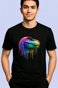 Tricou T Rex colorat dinozaur in stil urban pop art Copii | Dama | Barbat, culoare negru - Img 2
