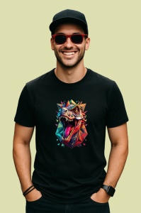 Tricou T-Rex Dinozaur Colorat Poligonal, Copii | Dama | Barbat, culoare negru