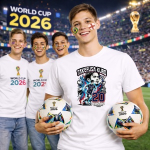 Tricou Takefusa Kubo Japan World Cup Fifa 2026, din bumbac 100%, tricou alb, Copii | Dama | Barbat - Img 7
