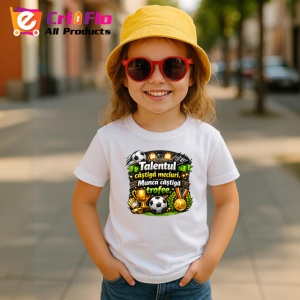 Tricou Talentul Castiga Meciuri Munca Trofee Fotbal, din bumbac 100% , tricou alb pentru Copii | Dama | Barbat - Img 5
