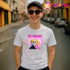 Tricou Te Iubesc Cuplu Cartoon, din bumbac 100%, tricou alb, Dama | Barbat - Img 4