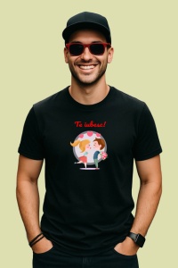Tricou Te Iubesc Cuplu Indragostit Cu Flori Si Inimi, din bumbac 100%, tricou negru Copii | Dama | Barbat - Img 3