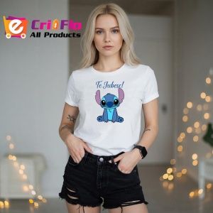 Tricou Te Iubesc Stitch Personaj Albastru, din bumbac 100% , tricou alb pentru Copii | Dama | Barbat - Img 7