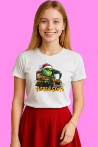 Tricou The Real Santa Funny Christmas Carrier Grinch, din bumbac 100%, tricou alb, Copii | Dama | Barbat
