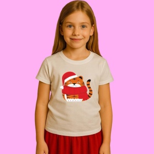 Tricou Tigru Cu Fular Craciun, din bumbac 100%, tricou alb, Copii | Dama | Barbat