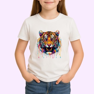 Tricou Tigru pop art cu stropi de culoare fundal alb Copii | Dama | Barbat