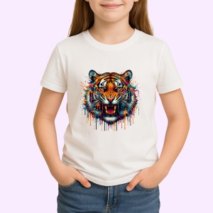 Tricou Tigru realist cu vopsea si stropi fundal alb Copii | Dama | Barbat