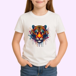 Tricou Tigru realist in culori vibrante fundal alb Copii | Dama | Barbat - Img 3