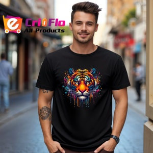 Tricou Tigru realist in culori vibrante fundal alb Copii | Dama | Barbat, culoare negru - Img 5