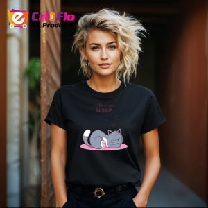 Tricou Time For Sleep Pisica Gri Dormind Luna, din bumbac 100%, tricou negru Copii | Dama | Barbat - Img 8