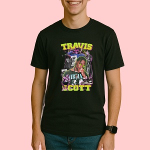 Tricou Travis Scott Astronomical Cartoon, muzica POP, Dama | Barbat | Copii, Culoare Negru