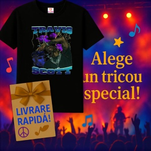 Tricou Travis Scott - Miscare si lumina violet, muzica RAP, Dama | Barbat | Copii, Culoare Negru - Img 7