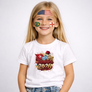 Tricou Tunisia World Cup 2026 Fifa, din bumbac 100%, tricou alb, Copii | Dama | Barbat - Img 2