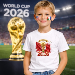Tricou Tunisia World Cup 2026 Fifa V2, din bumbac 100%, tricou alb, Copii | Dama | Barbat - Img 5