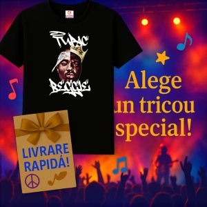 Tricou Tupac - Split Face Art, muzica RAP, Dama | Barbat | Copii, Culoare Negru - Img 15