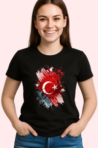 Tricou Turkiye Steag Splash Art, Copii | Dama | Barbat, culoare negru - Img 4
