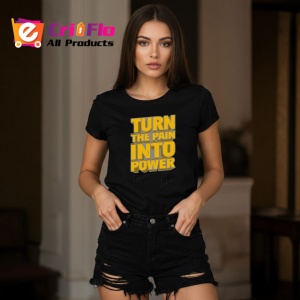 Tricou Turn The Pain Into Power Text Galben Bold, din bumbac 100%, tricou negru Copii | Dama | Barbat - Img 7