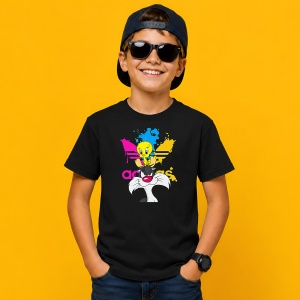 Tricou Tweety And Sylvester Urban Paint Drip Colorful Art, din bumbac 100%, tricou negru, Copii | Dama | Barbat - Img 3