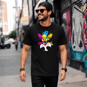 Tricou Tweety And Sylvester Urban Paint Drip Colorful Art, din bumbac 100%, tricou negru, Copii | Dama | Barbat - Img 5