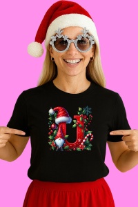 Tricou U Litere Craciun Cu Spiridus Si Caciula Mos, din bumbac 100% Copii | Dama | Barbat - Img 2