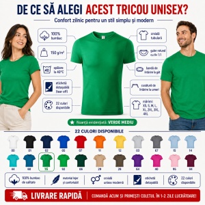 Tricou unisex damă și bărbat, 100% bumbac, mărimi XS–4XL, 22 culori disponibile - Img 2