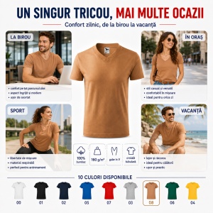 Tricou Unisex Damă și Bărbat Malfini 102, Guler în V, 100% Bumbac, 160 g/m², XS–3XL - Img 8