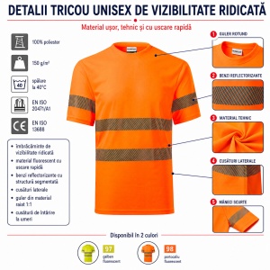 Tricou Unisex Damă și Bărbat Rimeck HV Dry, Vizibilitate Ridicată, Benzi Reflectorizante Segmentate, 100% Poliester, 150 g/m - Img 3