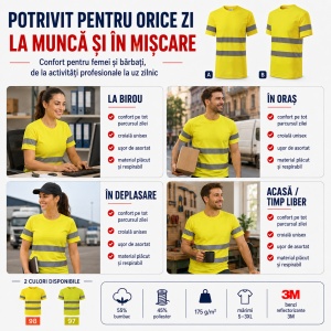 Tricou Unisex Damă și Bărbat Rimeck HV Protect LV9, Vizibilitate Ridicată, Benzi Reflectorizante 3M, 55% Bumbac, 175 g/m² - Img 5