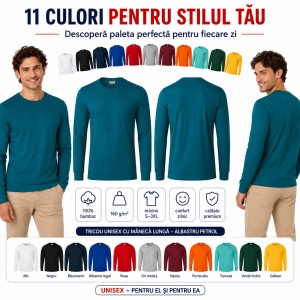 Tricou Unisex Damă și Bărbat Rimeck, Mânecă Lungă cu Manșete, 100% Bumbac, 160 g/m², S–3XL - Img 6