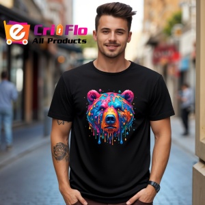 Tricou Urs curcubeu pictat in stil urban Copii | Dama | Barbat, culoare negru - Img 5