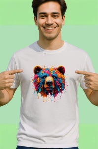 Tricou Urs curcubeu realist fundal alb Copii | Dama | Barbat - Img 2