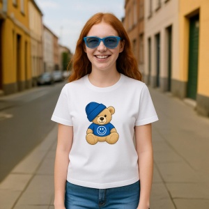 Tricou Ursulet Albastru cu emoji happy - Copii | Dama | Barbat - Img 3