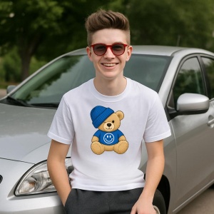 Tricou Ursulet Albastru cu emoji happy - Copii | Dama | Barbat - Img 8