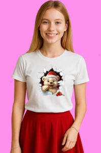 Tricou Ursulet Cu Fundal Inghetat Craciun, din bumbac 100% Copii | Dama | Barbat - Img 3