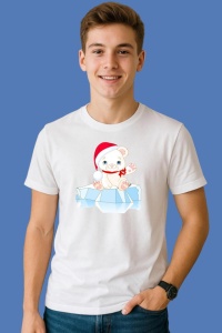 Tricou Ursulet Pe Gheata Craciun, din bumbac 100%, tricou alb, Copii | Dama | Barbat