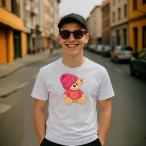 Tricou Ursulet Roz Happy - Copii | Dama | Barbat - Img 3