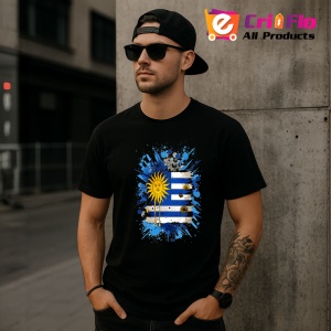 Tricou Uruguay Steag Splash Art, Copii | Dama | Barbat, culoare negru - Img 6