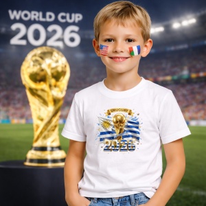 Tricou Uruguay World Cup 2026 Fifa V2, din bumbac 100%, tricou alb, Copii | Dama | Barbat - Img 5