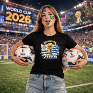 Tricou Uruguay World Cup 2026 Fifa V2, din bumbac 100%, tricou negru, Copii | Dama | Barbat - Img 9