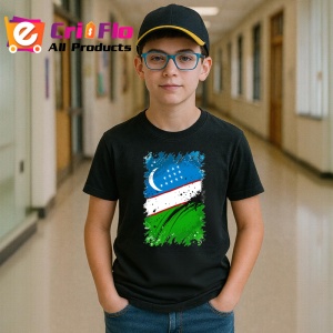Tricou Uzbekistan Steag Splash Art, Copii | Dama | Barbat, culoare negru - Img 9