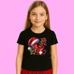 Tricou V Litere Craciun Cu Spiridus Si Caciula Mos, din bumbac 100% Copii | Dama | Barbat